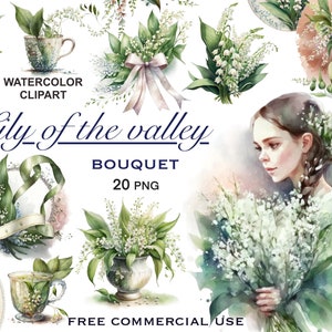 Clipart aquarelle de muguet, clipart aquarelle, art de muguet, clipart printemps, clipart jardin, fleur blanche png