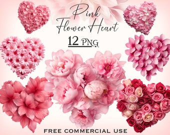 Pink Flower Hearts clipart, Valentine heart png, Valentines day png, Valentines png, Valentine floral clipart, Floral Valentines clipart