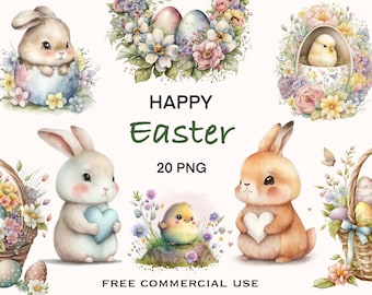 Easter bunny clipart, Easter bunny png, Easter png, Easter clipart, Easter basket clipart, Watercolor clipart, Easter bunny basket