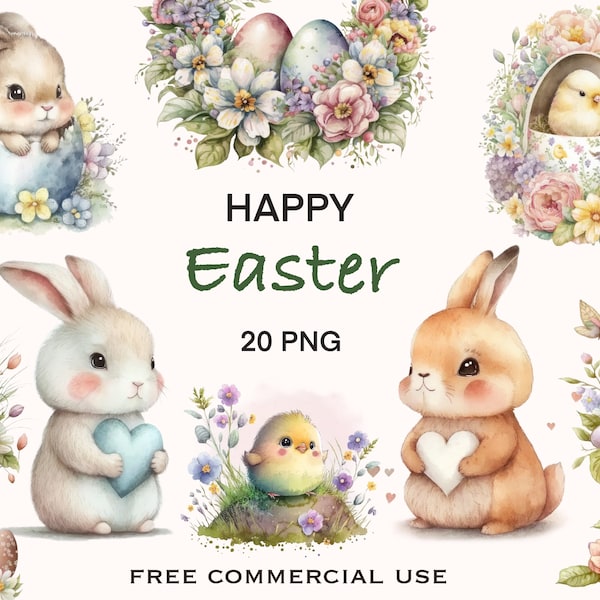 Easter bunny clipart, Easter bunny png, Easter png, Easter clipart, Easter basket clipart, Watercolor clipart, Easter bunny basket