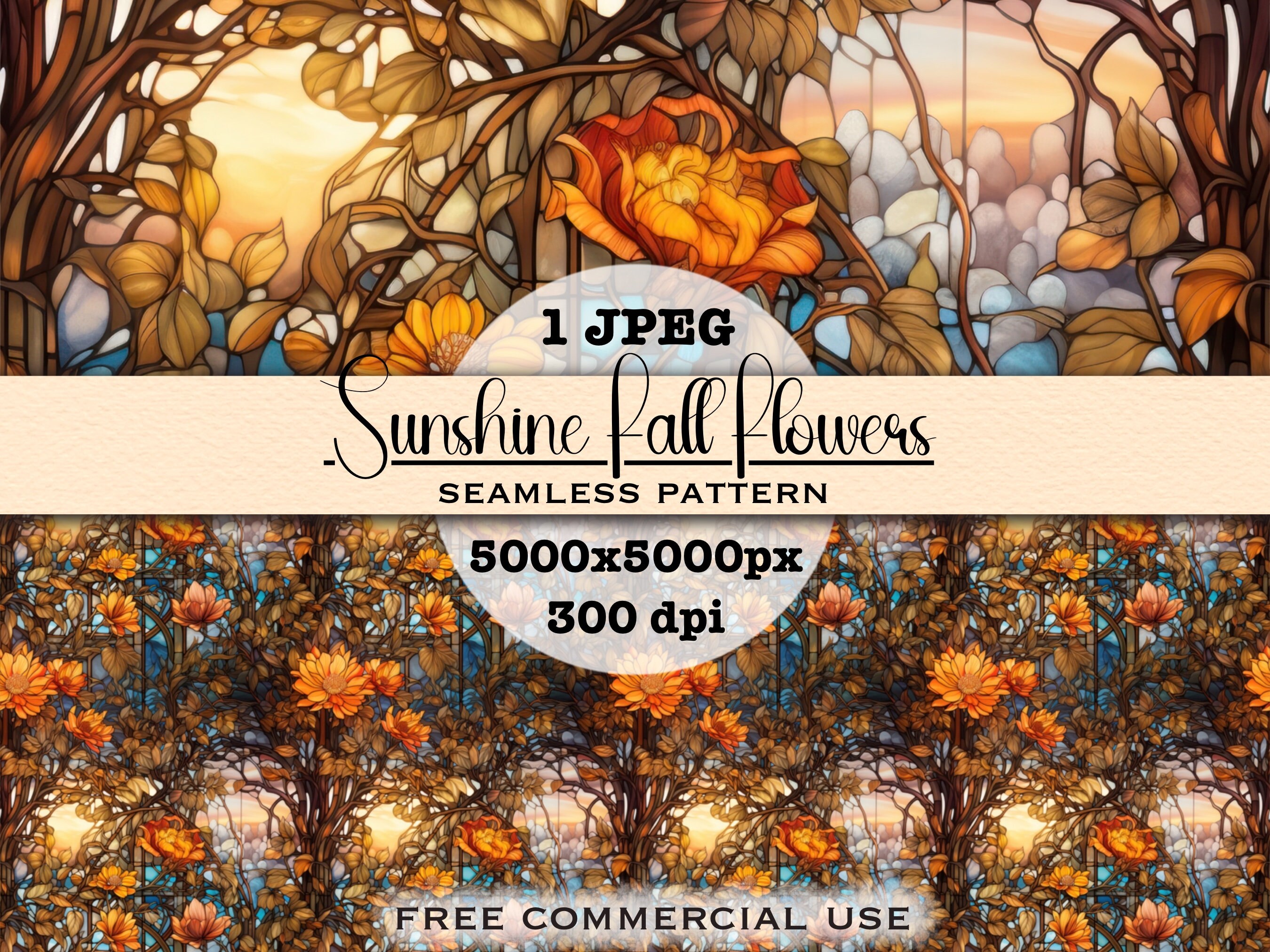 Fall Flowers Seamless Pattern, Stained Glass Flower Digital Paper ...