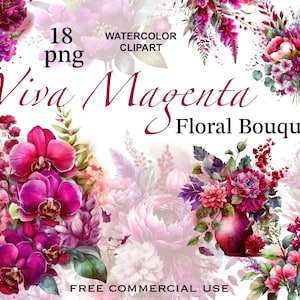 Buquê viva magenta, clipart de peônias em aquarela, clipart de peônia, buquê floral png, arranjos de flores, arranjo de orquídea, clipart floral