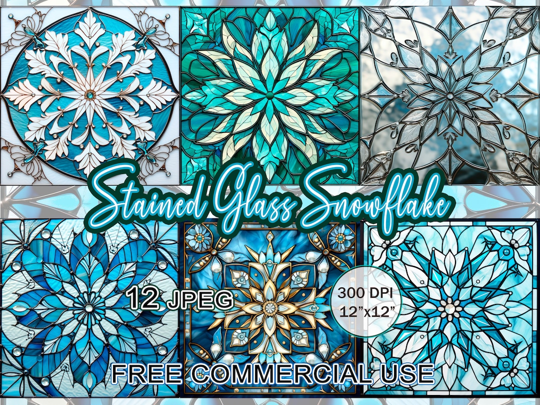Stained Glass Snowflake Pattern Clipart, Art Nouveau Printable Images ...