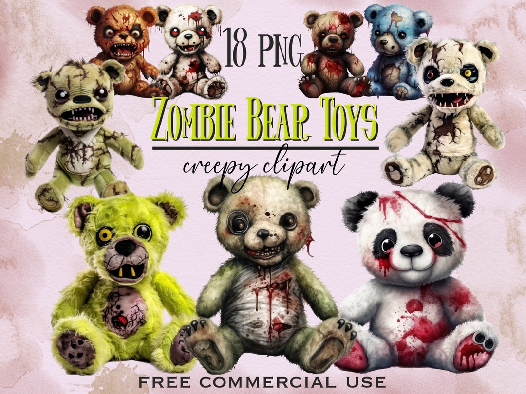 Zombie Teddy Bear Clipart, Funny Halloween Plush Bears Zombies Png