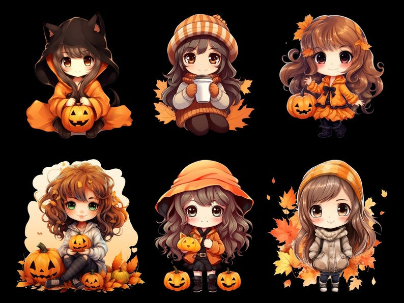 Fall Girl Chibi Clipart, Autumn Kawaii Clipart, Fall Kawaii Anime Png ...
