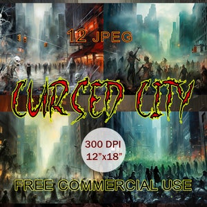 Verfluchte Stadt Clipart, Zombie Apokalypse digitale Horror Kunst, Post Apokalypse New York Stadtbild, Mad Horror Clipart, kostenlose kommerzielle Nutzung