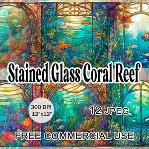 Stained glass coral reef clipart, Under the sea nautical clipart, Sea life clipart, Ocean theme clipart, Underwater clipart, Fish clipart