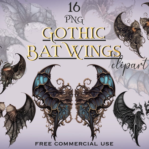 Gothic bat wings clipart, Victorian dark aesthetic vampire png, Halloween overlay bats bundle for design, collage etc., Free commercial use