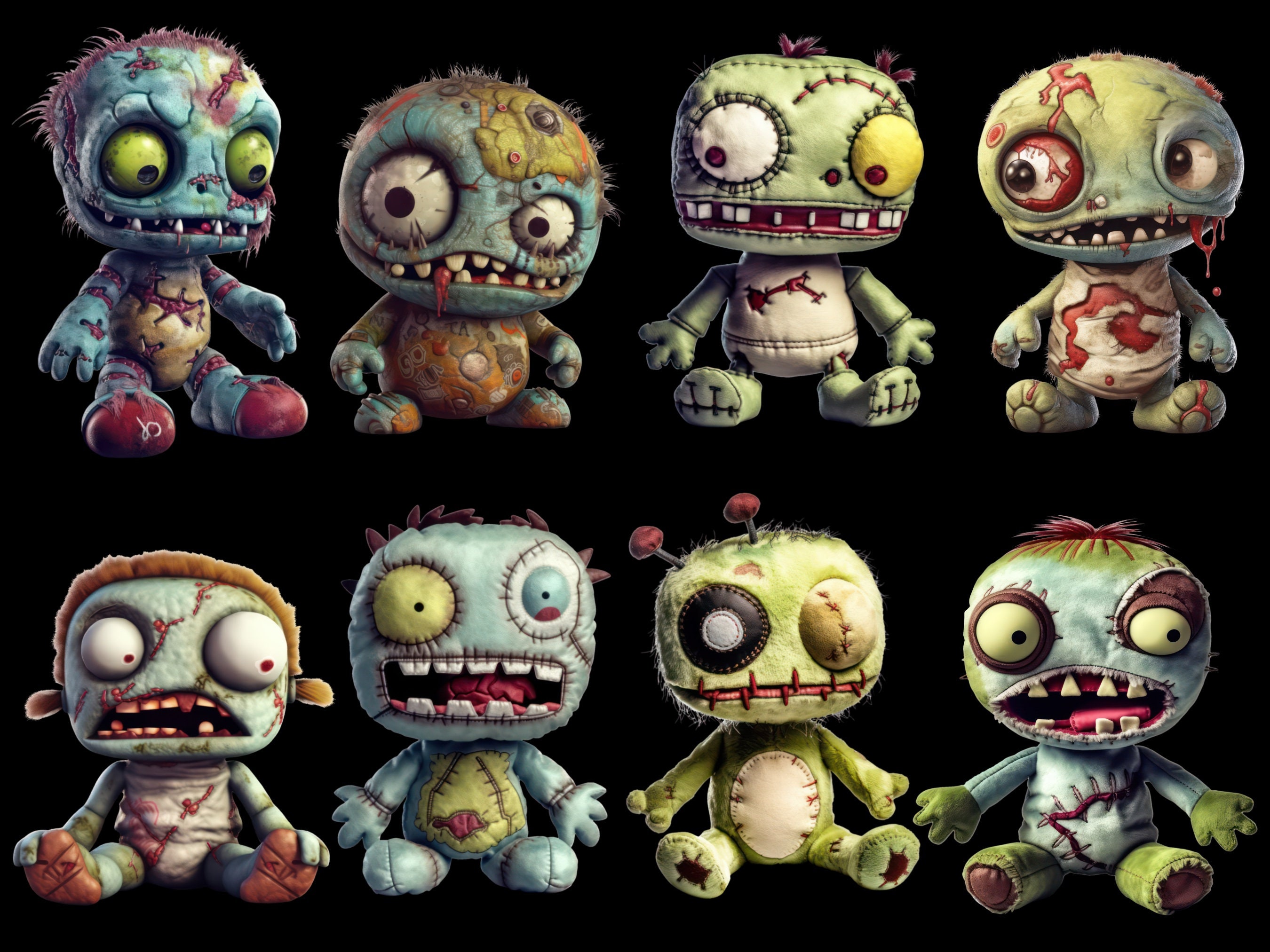 Creepy Cute Zombie Toy Clipart, Fantasy plush zombies png