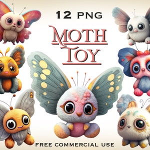 Clipart de brinquedo de pelúcia de mariposa, borboletas fofas png, pacote de animal bebê estranho, pacote de imagens gráficas de borboleta original, uso comercial gratuito