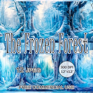 Paquete de bosque congelado, arte de paisaje de cuento de hadas, pintura de bosque de invierno, clipart de reino de cristal congelado, clipart de invierno de acuarela, arte de hielo