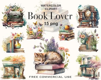 Book lover clipart, Book stack clipart, Watercolor book clipart, Clipart bookshelf, Book club clipart, Reading clipart, Free commercial use