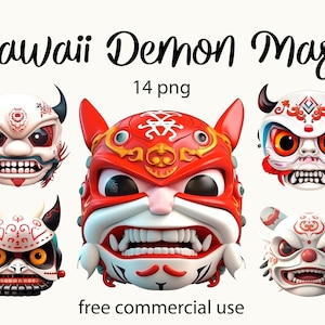 Clipart de máscara de demônio Kawaii, clipart japonês, clipart de máscara de demônio animal, máscara de oni infantil asiática png, mangá png, clipart de anime, máscara de demônio do Japão