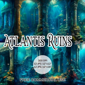 Atlantis ruins clipart, Fantasy underwater ancient greek flooded city for design, collage, scrapbook, junk journal etc., Free commercial use