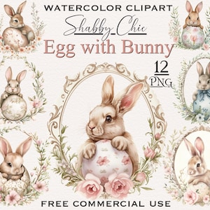 Shabby Chic Osterhase Ei PNG Bundle, Aquarell Ostern Clipart, Floral Frühling Clipart, Dekorative Osterei Clipart, Ostern Clip Art