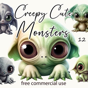 Gruselige Monster Clipart, kleine Monster png, Gruselige süße Clipart, Fantasy Clipart, Digitale Malerei PNG, Horror PNG, Kommerzielle Lizenz