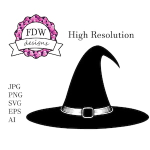 Hexenhut SVG, schwarze Silhouette SVG-Datei, Spooky Saison Halloween SVG, PNG digitale Downloads, kostenlose kommerzielle Nutzung SVG