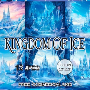Ice Kingdom Bundle, Fairytale landscape art, Magic kingdom fantasy landscape clipart, Watercolor winter clipart, Crystal kingdom clipart