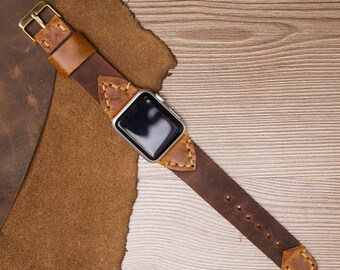 Brown Apple Watch Band for iWatch 1 2 3 4 5 6 SE 7 8 Ultra,Personalized Leather iWatch Strap 38 40 41 42 44 45 49 mm