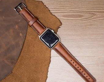 Brown Apple Watch Band for iWatch 1 2 3 4 5 6 SE 7 8 Ultra,Personalized Leather iWatch Strap 38 40 41 42 44 45 49 mm