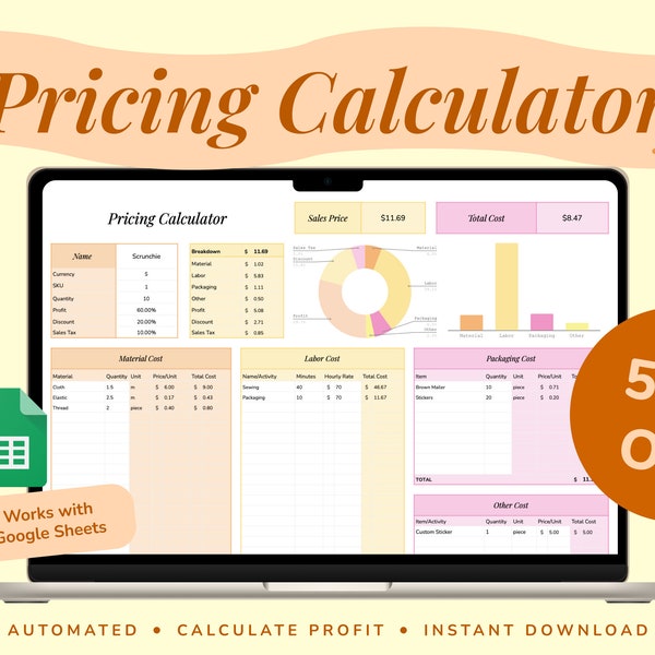 Product Pricing Calculator Spreadsheet, Profit Calculator, Pricing Template, Google Sheets Template, Pricing Worksheet, Profit Margin