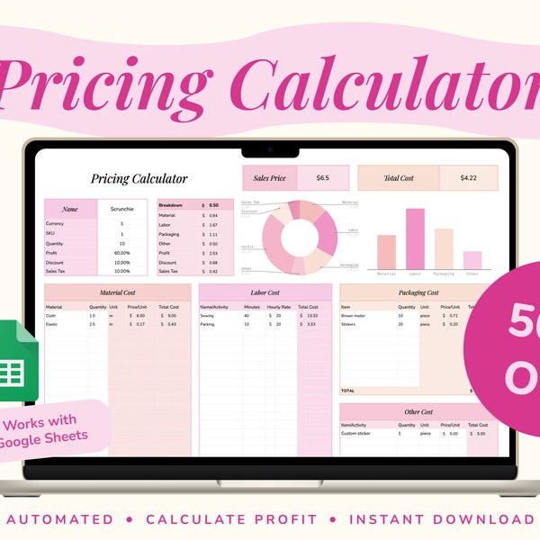 Product Pricing Calculator Spreadsheet, Profit Calculator, Pricing Template, Google Sheets Template, Pricing Worksheet, Profit Margin