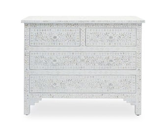 Handmade Mother of Pearl Inlay Wooden Modern Floral Pattern Sideboard with 4 Drawer Furniture - With Free Shipping