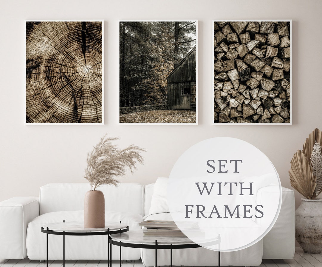 Brown Tones Modern Farmhouse Framed Wall Art Set, Rustic Landscape Wall Gallery, Autumn Nature