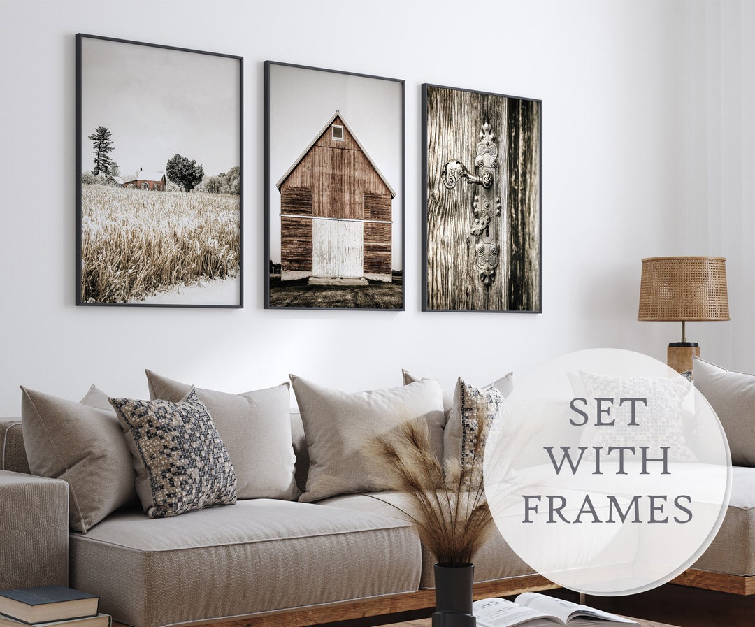 Rustic Wall Art Prints in Frames, Farmhouse Landscape Nature Framed