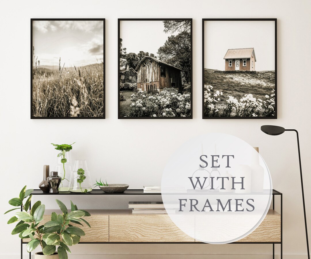 Rustic Wall Art Prints in Frames, Farmhouse Landscape Nature Framed