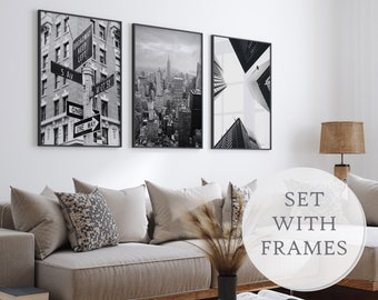 New York Set of Framed Black and White Prints, New York Photo Gallery, New York Photo Set, New York Wall Art in Frames, White Frame Gallery