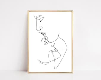 Couple Line Art, Face Line Art, Couple Line Drawing, Couple art print, One line art, Minimalist Line Art, Couple wall art Printable Wall Art