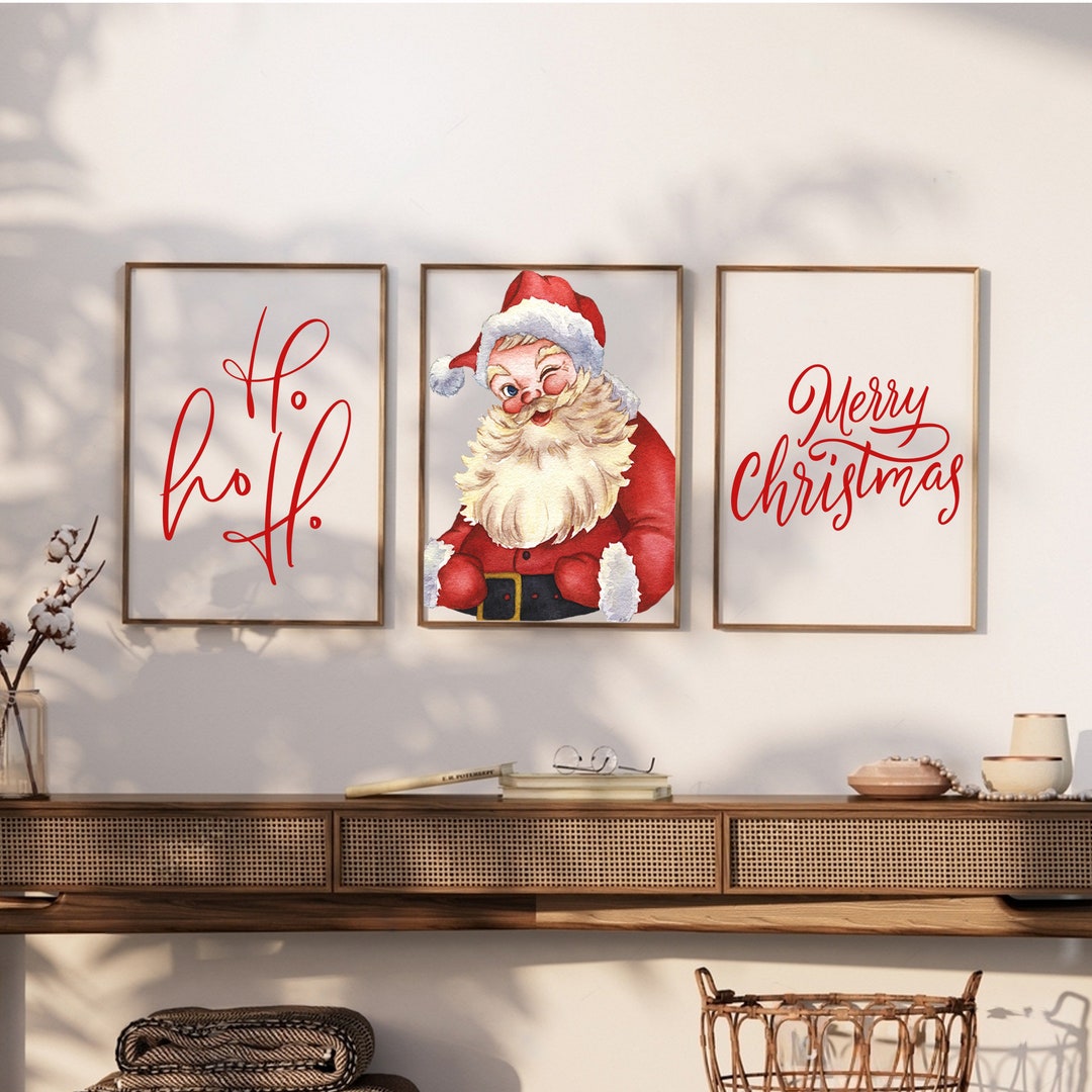 Christmas Printable Wall Art, Christmas Prints Set of 3, Vintage Santa