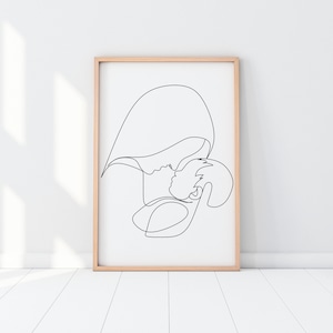 母と赤ちゃんの線画、母と子の線画、ママと赤ちゃんの線画、母の日ギフト、母と子のアート、子供部屋の壁アート