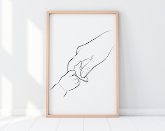 Holding Baby Hand Line Art | Mother and Baby Holding Hands | Hand Line Drawing | Mother and Baby Art | Mother's Day Gift | Nursery wall art