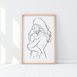 母と赤ちゃんの線画 | 母の日ギフト | 母と子のアート | 線画の母と赤ちゃん | 母子の絵 | 子供部屋の壁アート