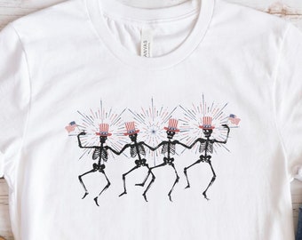 4th of July Skeleton Shirt, Funny Patriotic Skeleton Shirt, Red White Blue, Dancing Skeleton Shirt, Funny July Fourth T Shirt, July 4th Tee
