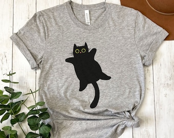 Funny Fat Black Cat Shirt, Cat Mom T Shirt, Gift for Cat Dad, Black Cat Lover T-Shirt, Cat Halloween Shirt for Women, Cute Black Cat Gift