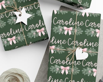 Pink Christmas Gift Wrap, Coquette Bow Christmas Wrapping Paper, Customized Gift Wrap, Pink Wrapping Paper, Cute Girl Gift Wrapping Paper