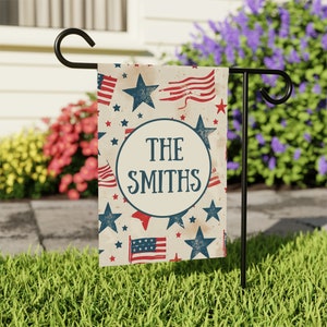 Custom 4th of July Garden Flag, Personalized USA Flag, Patriotic Outdoor Yard Decor, Red White Blue Stars Garden Flag, Summer Outdoor Banner