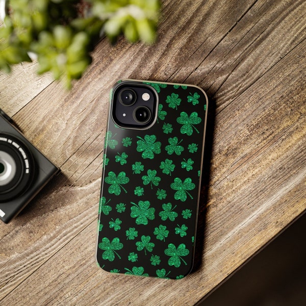 St Patricks Day Phone Case, Shamrock iPhone Case, Clover Phone Cover, Glitter Shamrock Phone Case, Green iPhone Cover, St Patricks Day Gift
