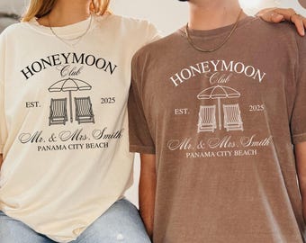 Custom Honeymoon Social Club Shirt, Newlywed Couple Shirt Gift, Mr and Mrs Comfort Colors® Shirt, Matching Honeymoon Just Married Tee Shirt