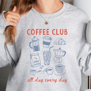 Coffee Sweatshirt, Breakfast Diner Sweatshirt, Croissant Sweatshirt, Retro Coffee Crewneck Sweater, Vintage Coffee Aesthetic Sweatshirt Gift