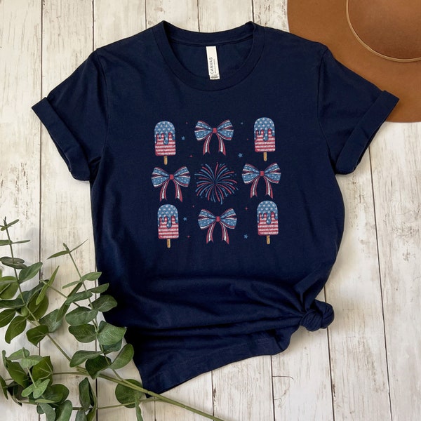 4th of July Popsicle Shirt, 4th of July Bow Shirt, July 4th Coquette Shirt for Her, USA Shirt Women, 4th of July Firework Shirt, America Tee