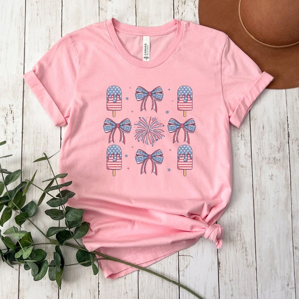 4th of July Shirt, 4th of July Bow Shirt, July 4th Popsicle Shirt for Her, USA Shirt for Women, 4th of July Firework Shirt, America Bow Tee
