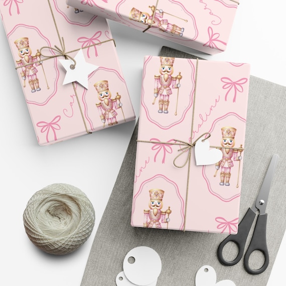 Custom Christmas Nutcracker Gift Wrap, Pink Christmas Custom Wrapping Paper, Coquette Gift Wrap, Cute Wrapping Paper, Christmas Holiday Gift