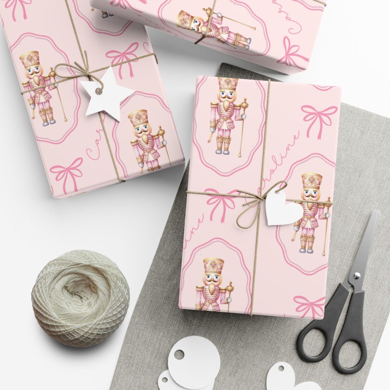 Custom Christmas Nutcracker Gift Wrap, Pink Christmas Custom Wrapping Paper, Coquette Gift Wrap, Cute Wrapping Paper, Christmas Holiday Gift image 1