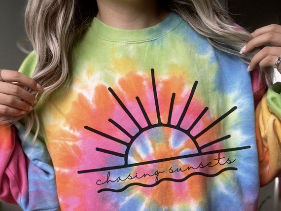 Forever Chasing Sunset Tie Dye Sweatshirt Oversized Beach