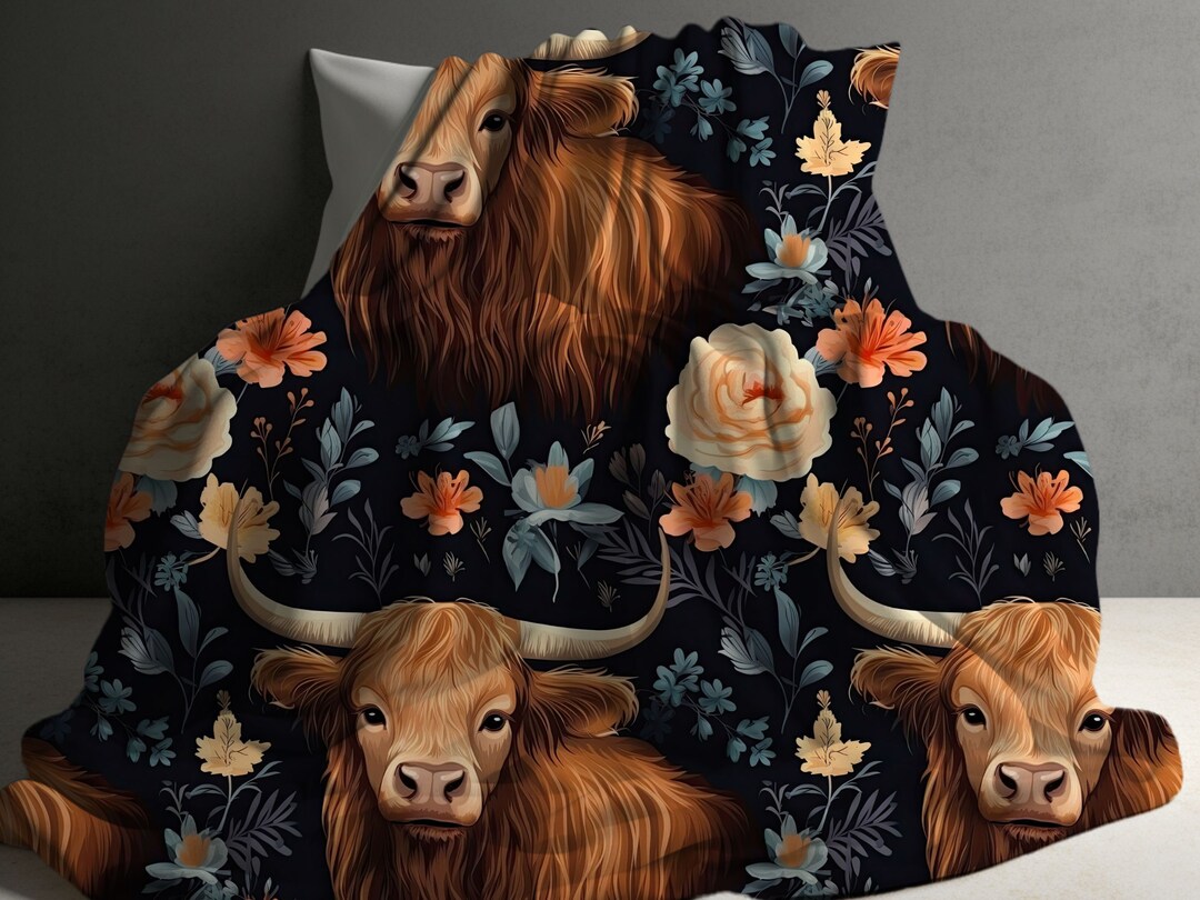 Floral Highland Cow Baby Blanket Highland Cow Nursery Floral Etsy