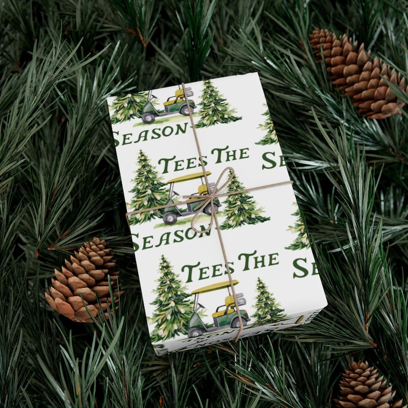 Golf Wrapping Paper, Golf Christmas Gift Wrap, Golfer Gift Wrap, Golf Xmas Wrapping Paper Roll, Golf Lover Gift Wrap, Tees the Season Gift image 2